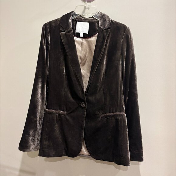 Ett:Twa By Anthropologie - Brown shimmery Velvet Single Button Blazer sz 6 - Picture 1 of 8